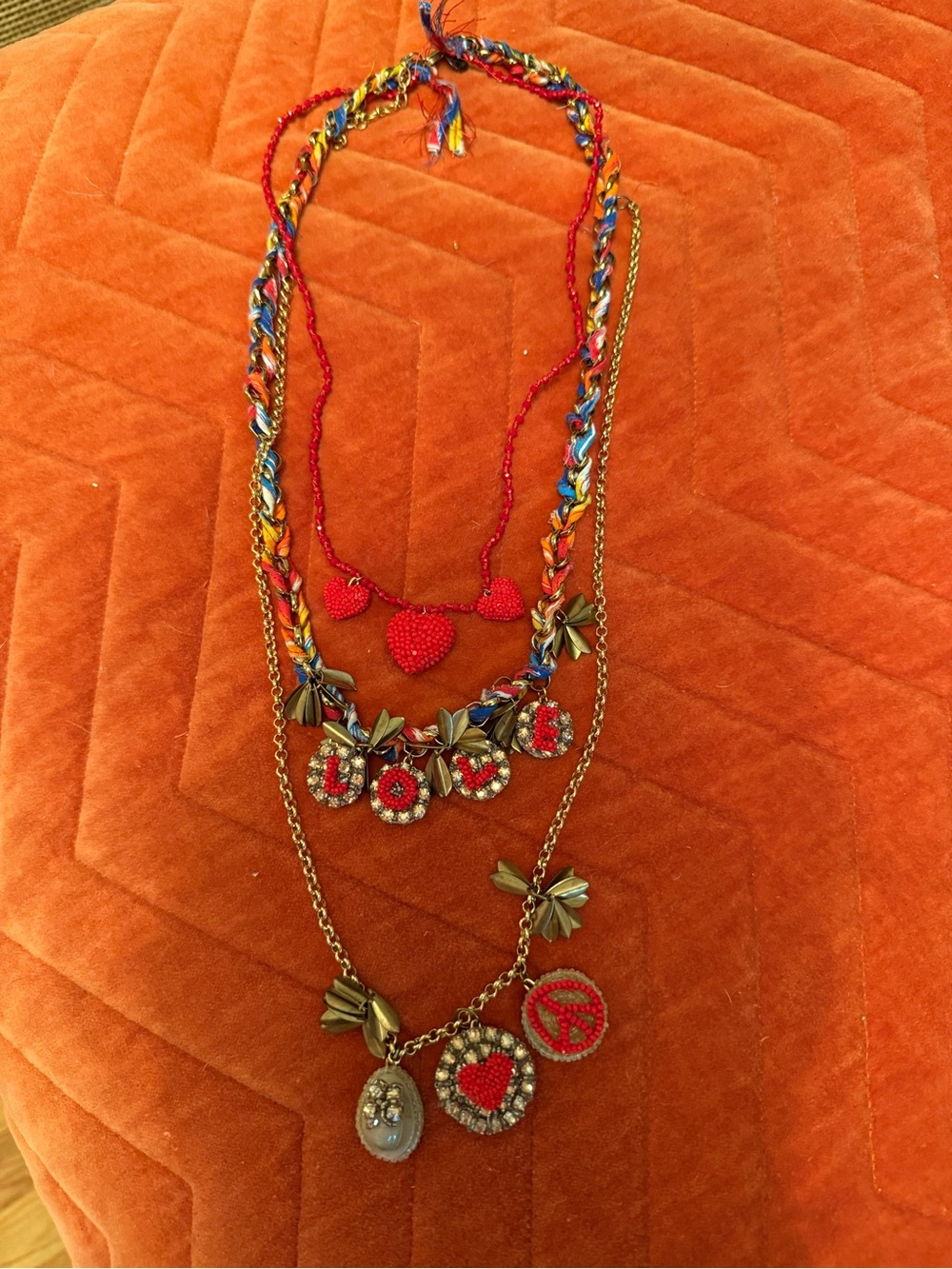 EUC Deepa Deepa Gurnani Multi-Layer Red Beaded Charm Necklace